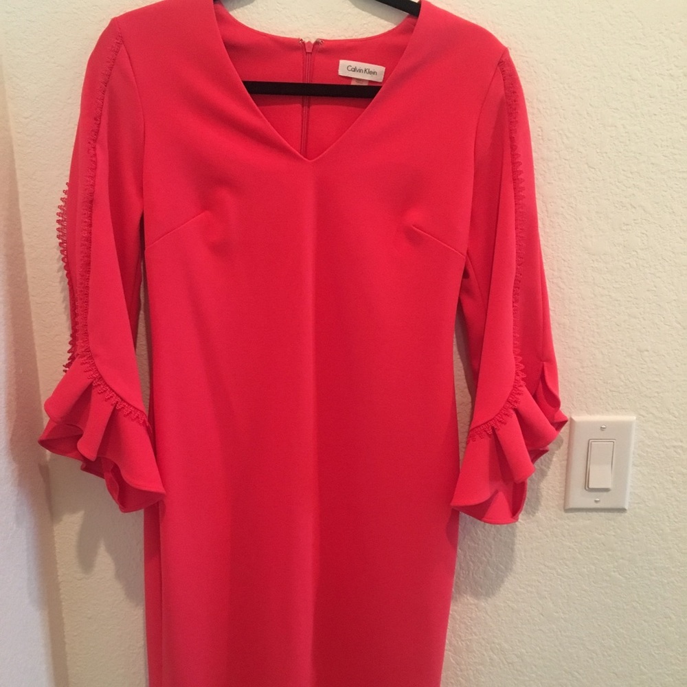 ❤️Calvin Klein 3/4 sleeve coral pink dress size: 6